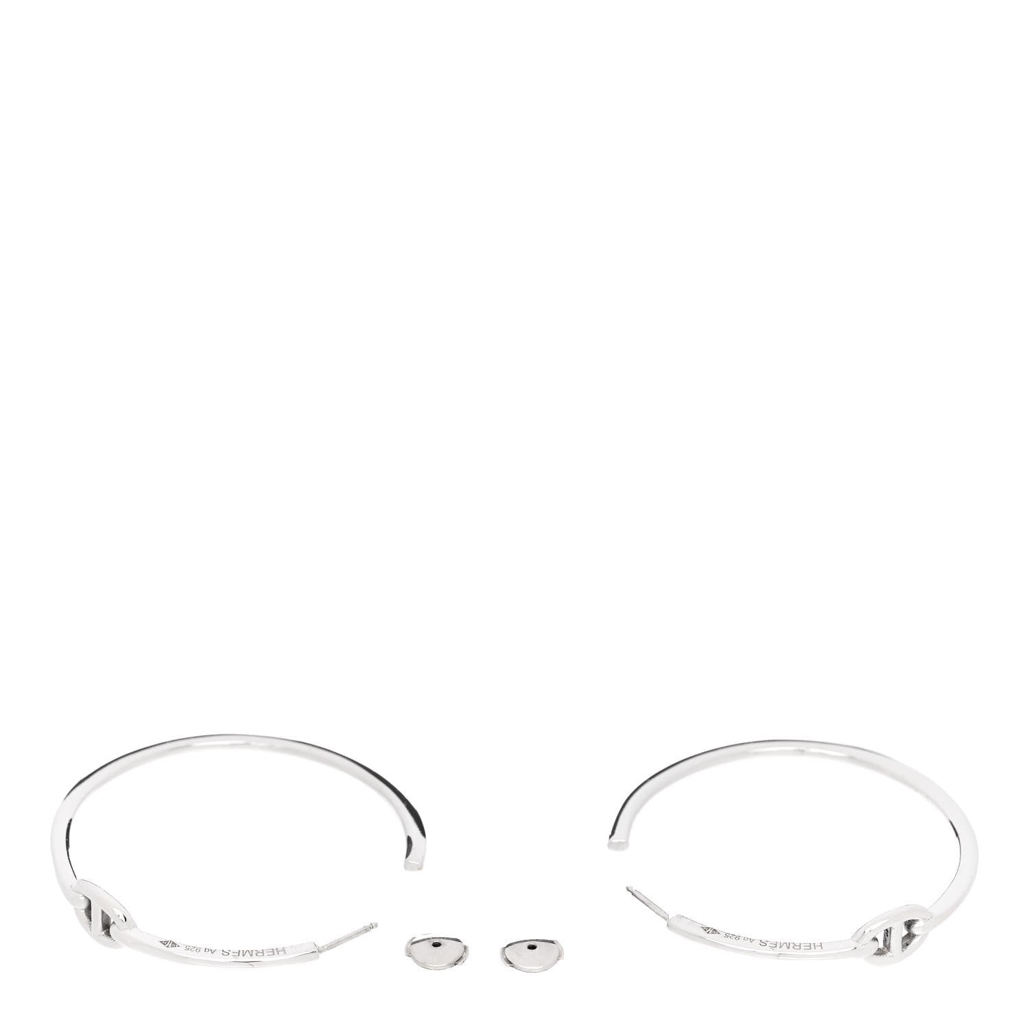 Hermes Sterling Silver GM Chain d'Ancre Enchainee Hoop Earrings 3 of 5