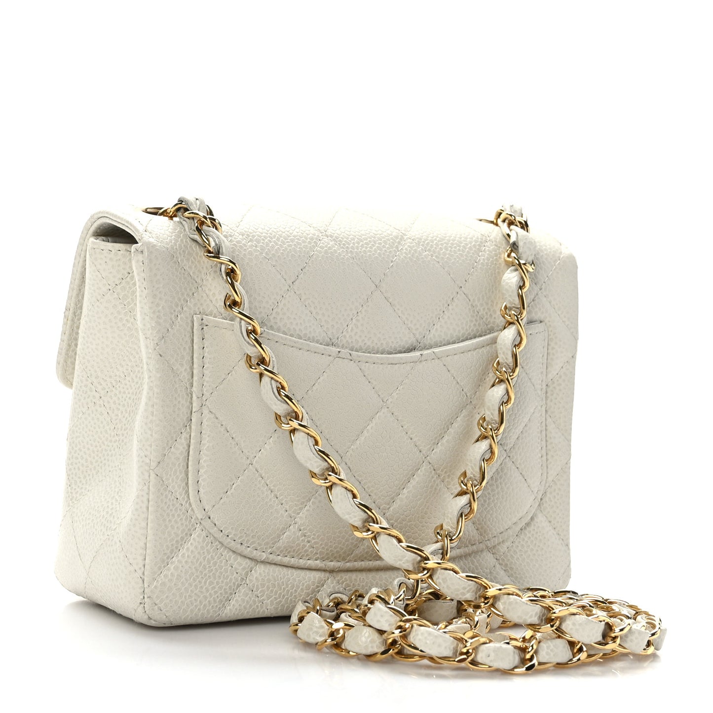 Caviar Quilted Mini Square Flap White