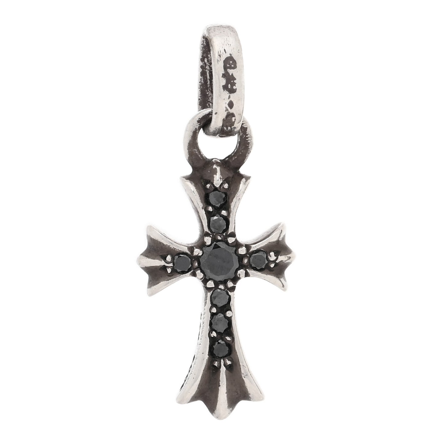 Sterling Silver Black Diamond Baby Fat Cross Pave Pendant