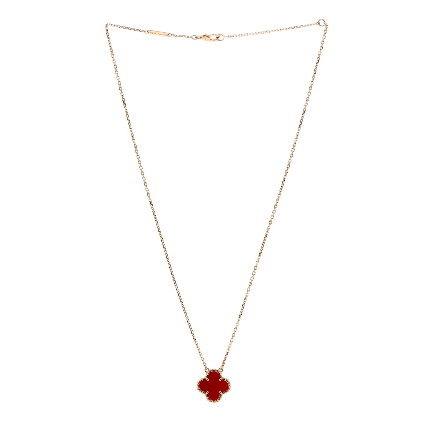 18K Yellow Gold Carnelian Vintage Alhambra Pendant Necklace