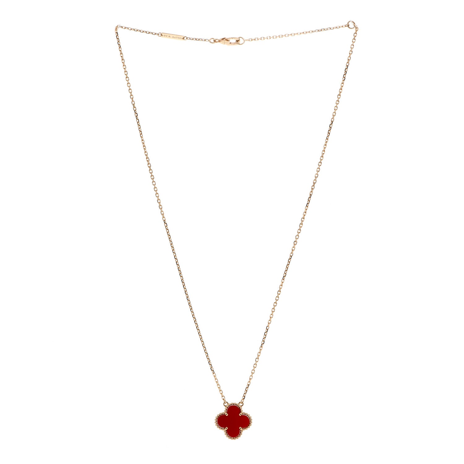 Van Cleef & Arpels 18K Yellow Gold Carnelian Vintage Alhambra Pendant Necklace 3 of 6