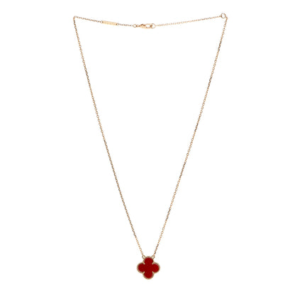 Van Cleef & Arpels 18K Yellow Gold Carnelian Vintage Alhambra Pendant Necklace 3 of 6
