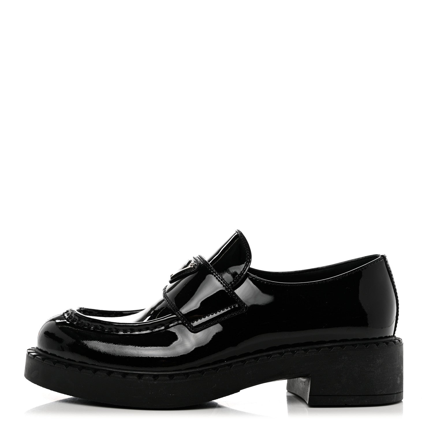 Prada Vernice Triangle 50mm Loafers 38 Black 1 of 8