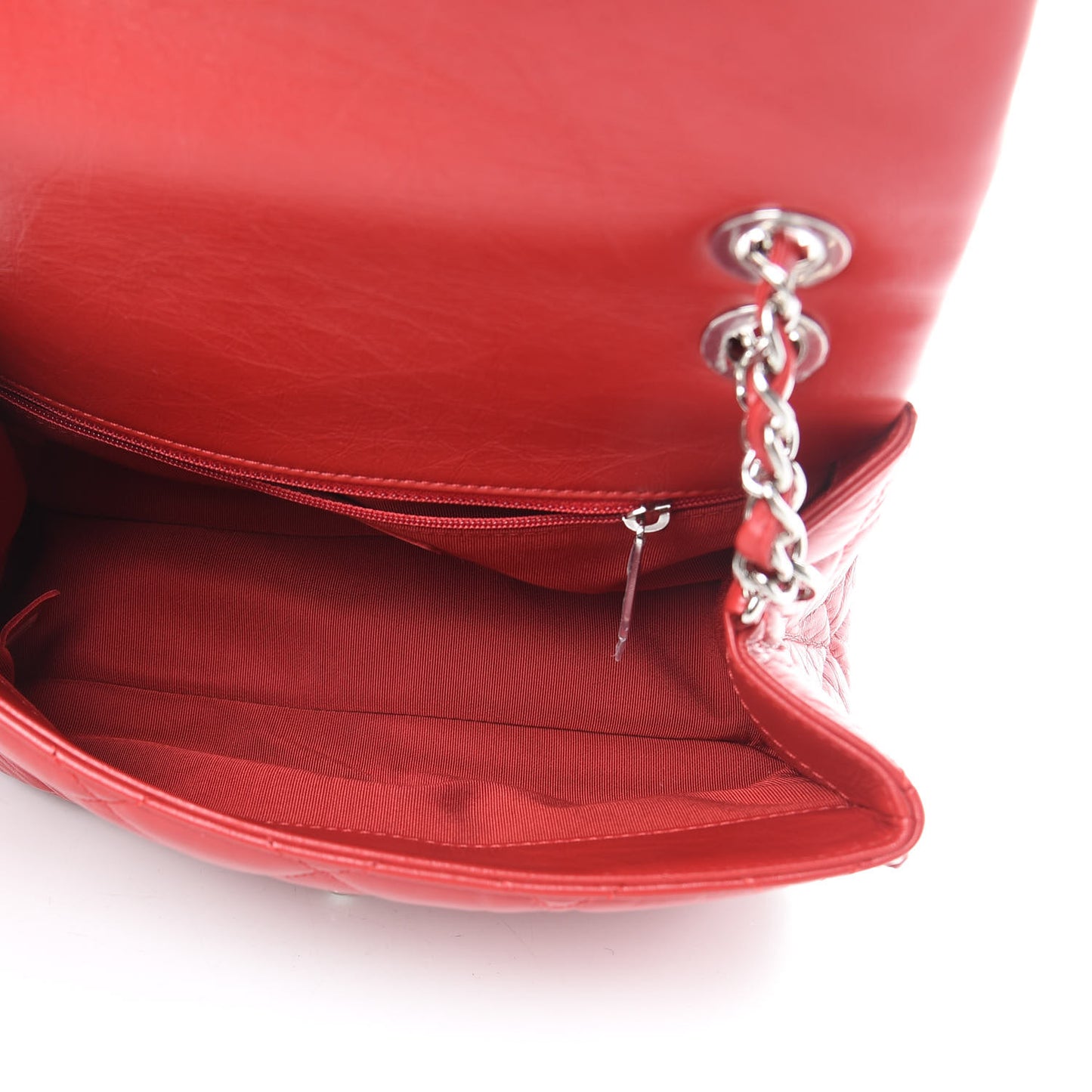Crumpled Calfskin Medium Chain All Over Flap Red