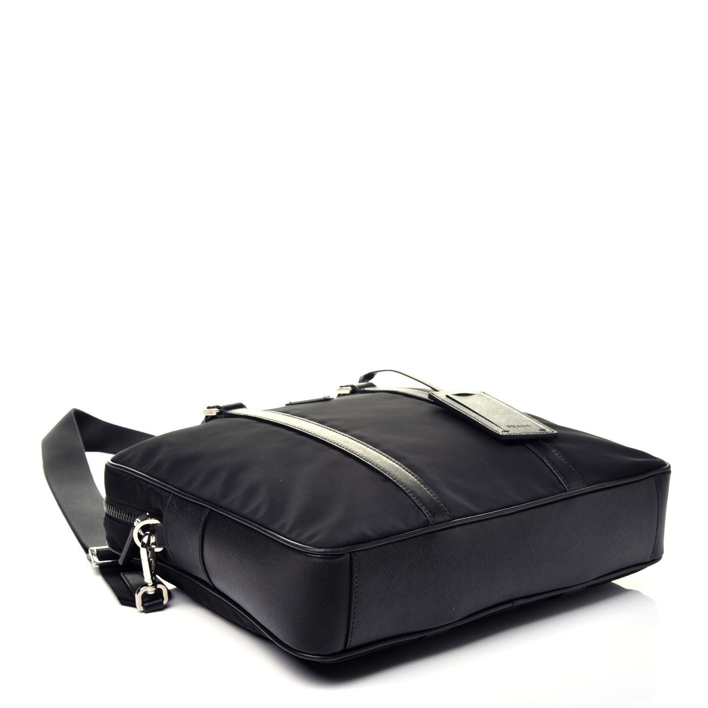 Tessuto Nylon Saffiano Metal Triangle Logo Work Bag Black