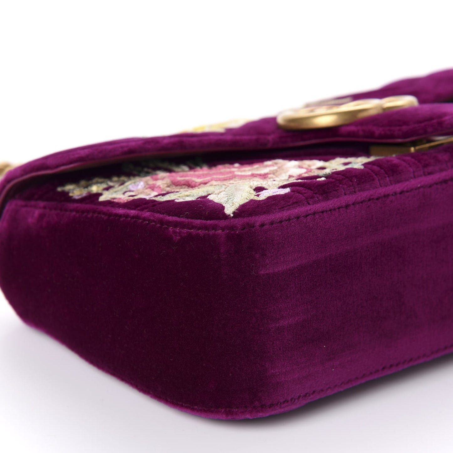 Velvet Matelasse Embroidered Small GG Marmont Shoulder Bag Fuchsia Violet Cyclamen