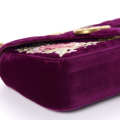 Gucci Velvet Matelasse Embroidered Small GG Marmont Shoulder Bag Fuchsia Violet Cyclamen 6 of 10
