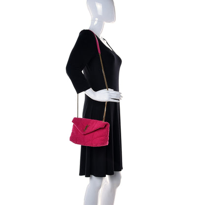 Saint Laurent Shearling Quilted Toy Loulou Puffer Monogram Chain Satchel Fuchsia 2 of 11