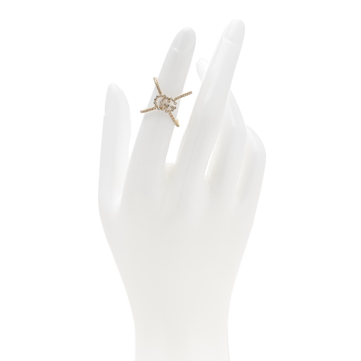Gucci 18K Yellow Gold Diamond GG Running X Ring 50 5.5 2 of 4