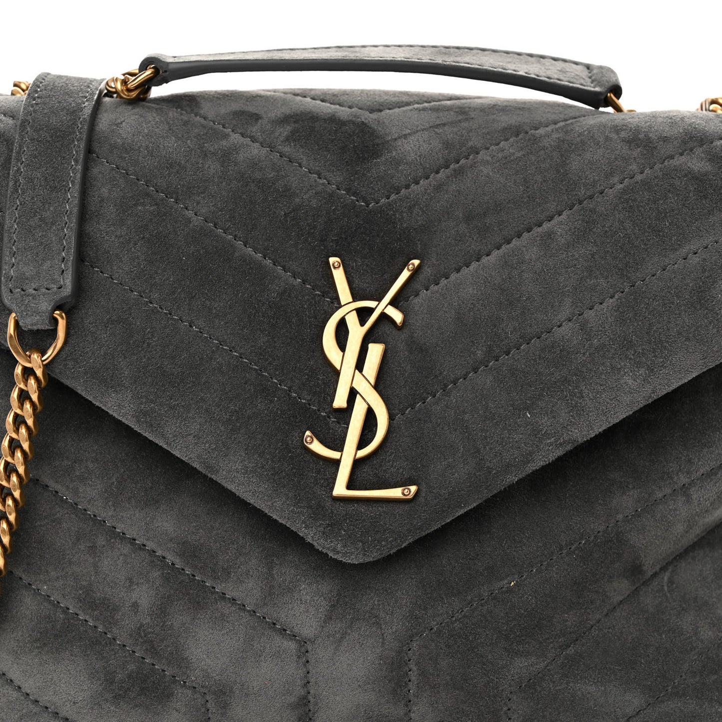 Suede Calfskin Y Quilted Monogram Small Loulou Chain Satchel Storm