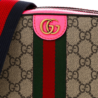 Gucci GG Supreme Monogram Textured Dollar Calfskin Web Ophidia Small Crossbody Bag Beige Ebony Fuchsia 8 of 10