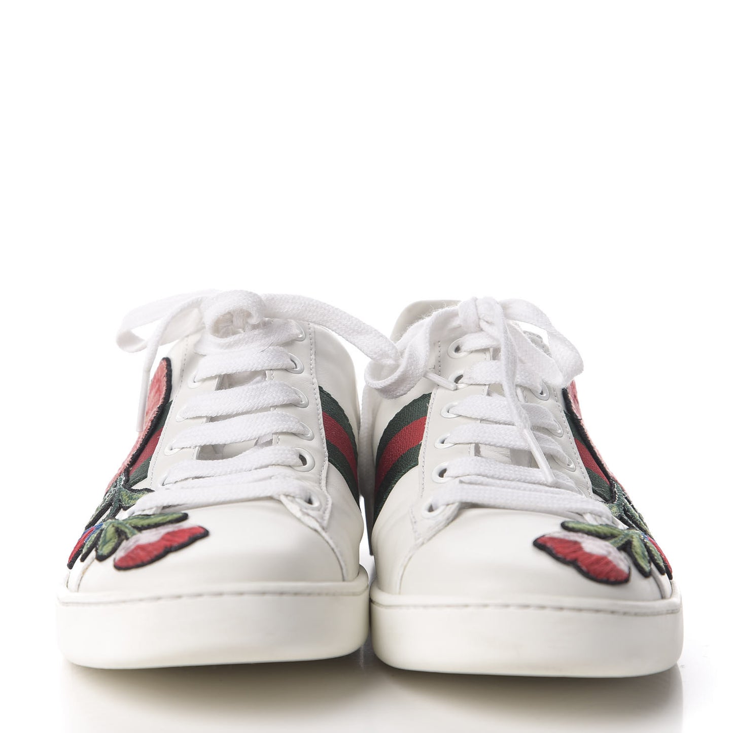 Calfskin Web Floral Embroidered Ace Sneakers 38 White