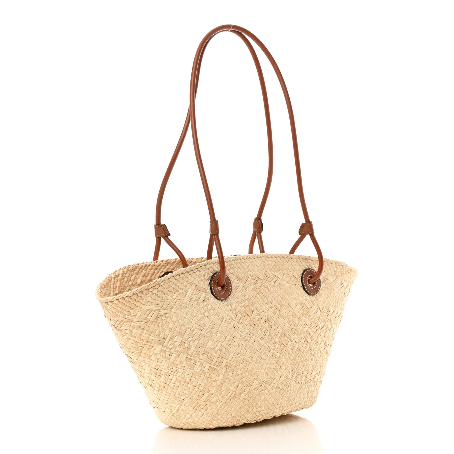 Calfskin Raffia Small Anagram Basket Tote Bag Natural Tan