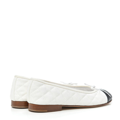 Chanel Canvas Lambskin Quilted CC Cap Toe Ballerina Flats 36.5 White Black 4 of 7