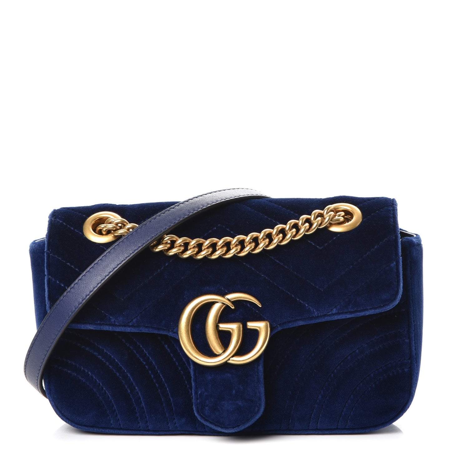 Velvet Matelasse Mini GG Marmont Shoulder Bag Cobalt Blue