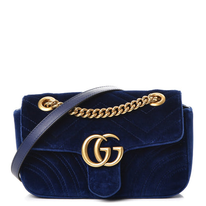 Gucci Velvet Matelasse Mini GG Marmont Shoulder Bag Cobalt Blue 1 of 8