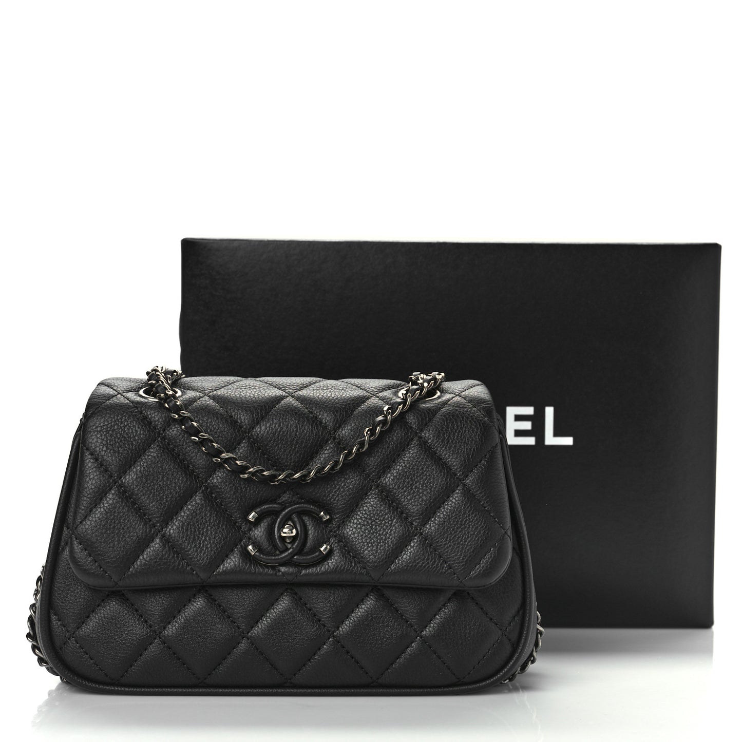 Calfskin Quilted Small Frame In Chain Flap Black