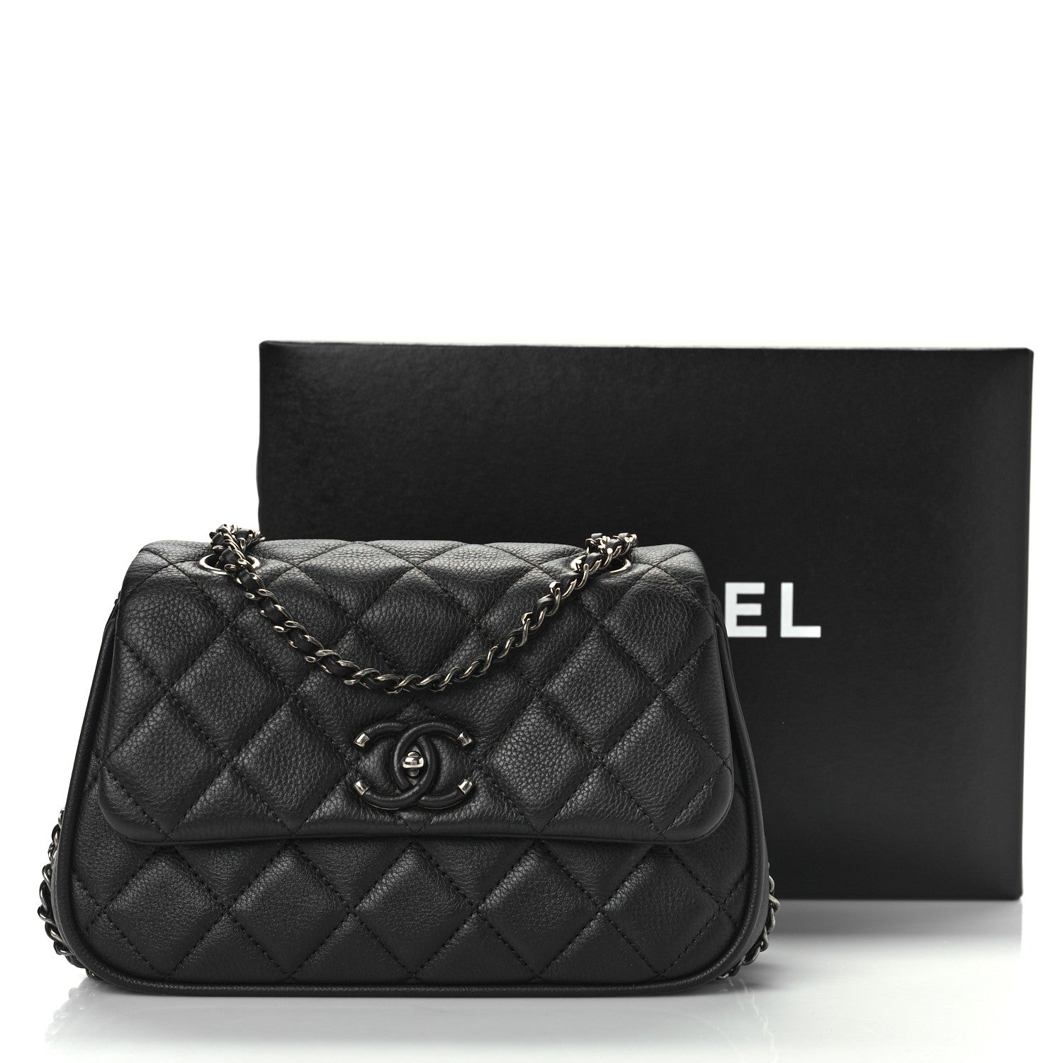 Chanel Calfskin Quilted Small Frame In Chain Flap Black 8 of 10