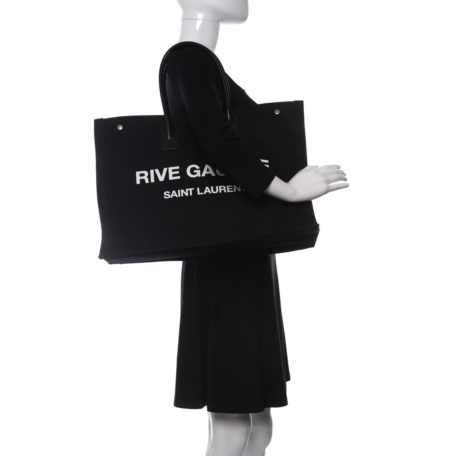 Saint Laurent Linen Calfskin Rive Gauche Tote Black 2 of 10