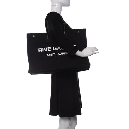 Saint Laurent Linen Calfskin Rive Gauche Tote Black 2 of 10