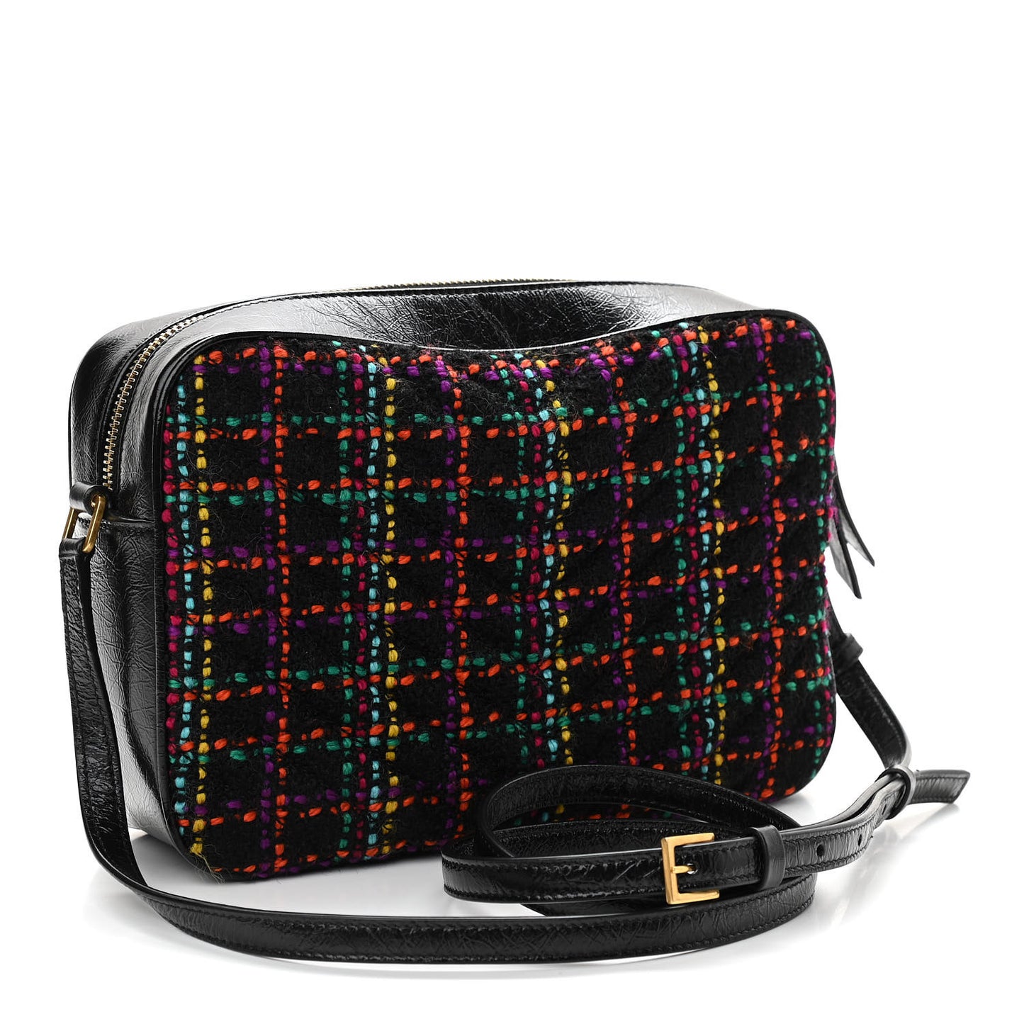 Tweed Calfskin Monogram Lou Camera Bag Black