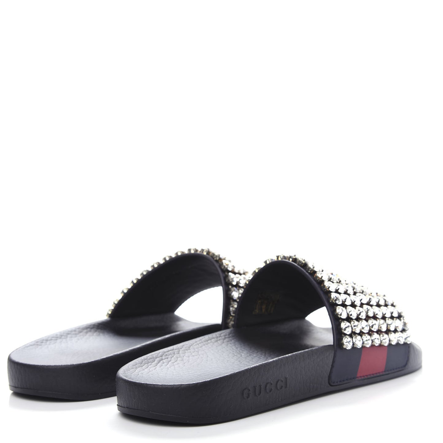 Calfskin Crystal Embellished Web Slide Sandals 42 Blue Red