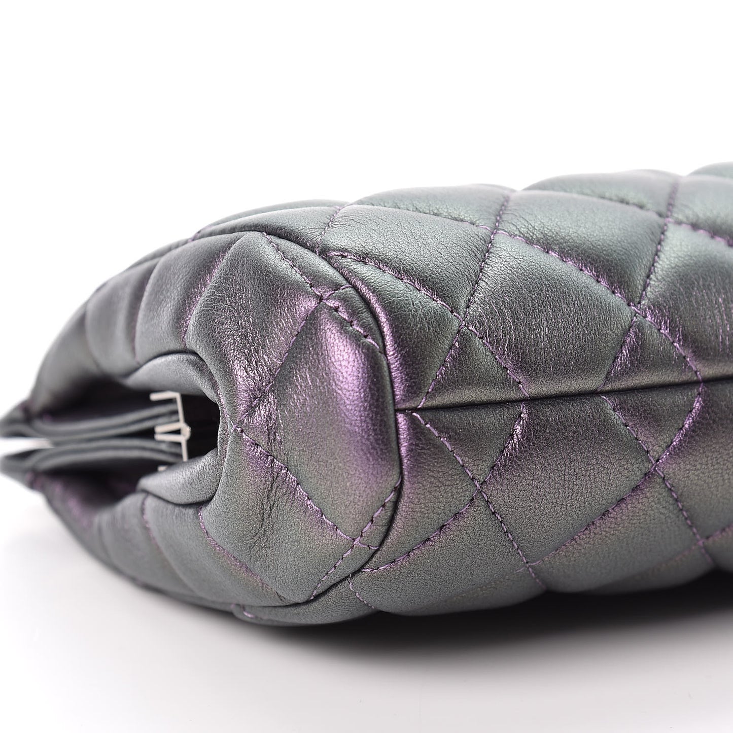 Iridescent Lambskin Quilted Clutch Dark Purple