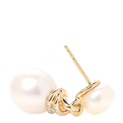 David Yurman 18K Yellow Gold Diamond Pearl Helena Drop Earrings 5 of 6