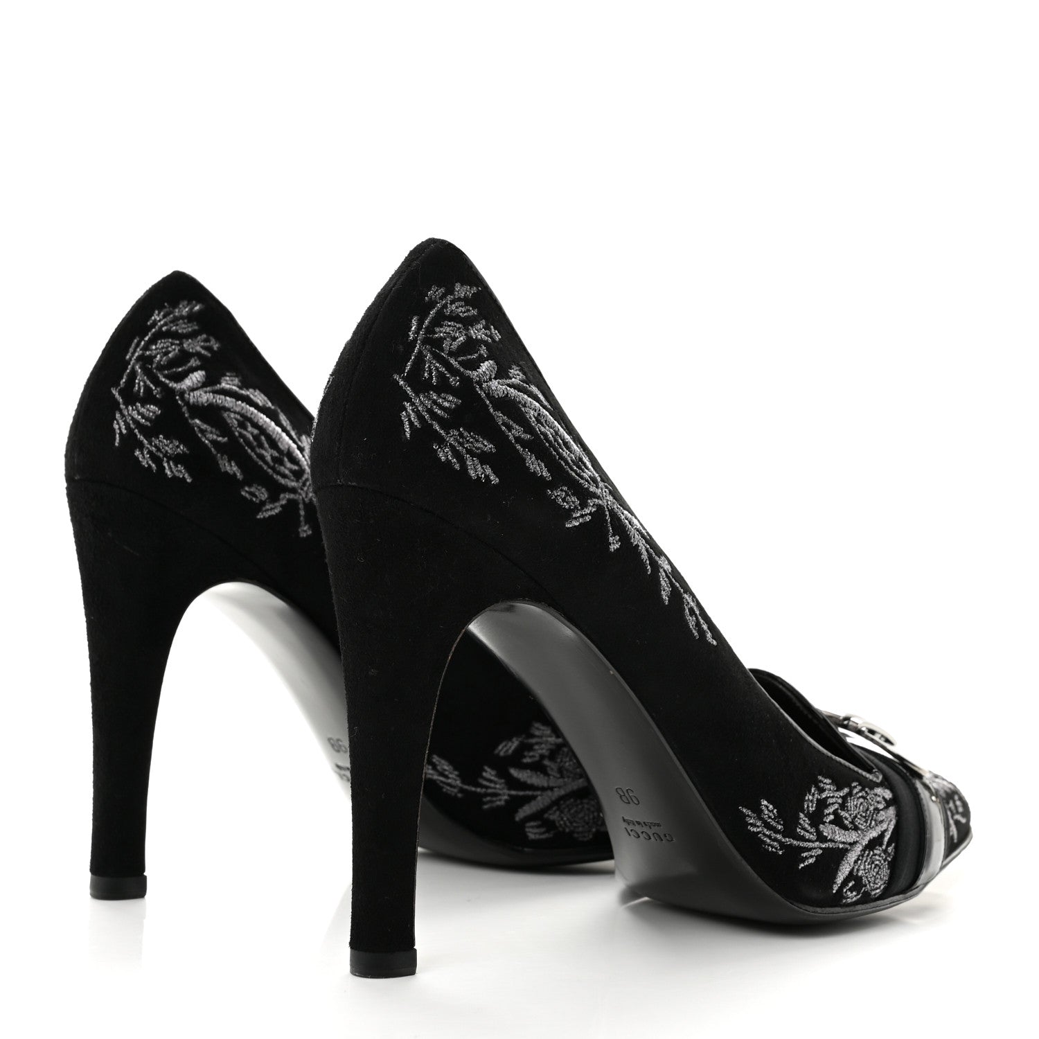 Gucci Suede Brocade Pumps 9 Black 4 of 9