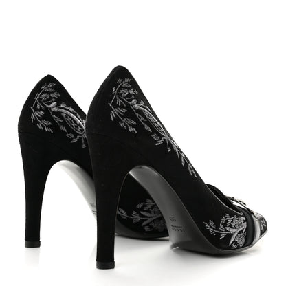 Gucci Suede Brocade Pumps 9 Black 4 of 9