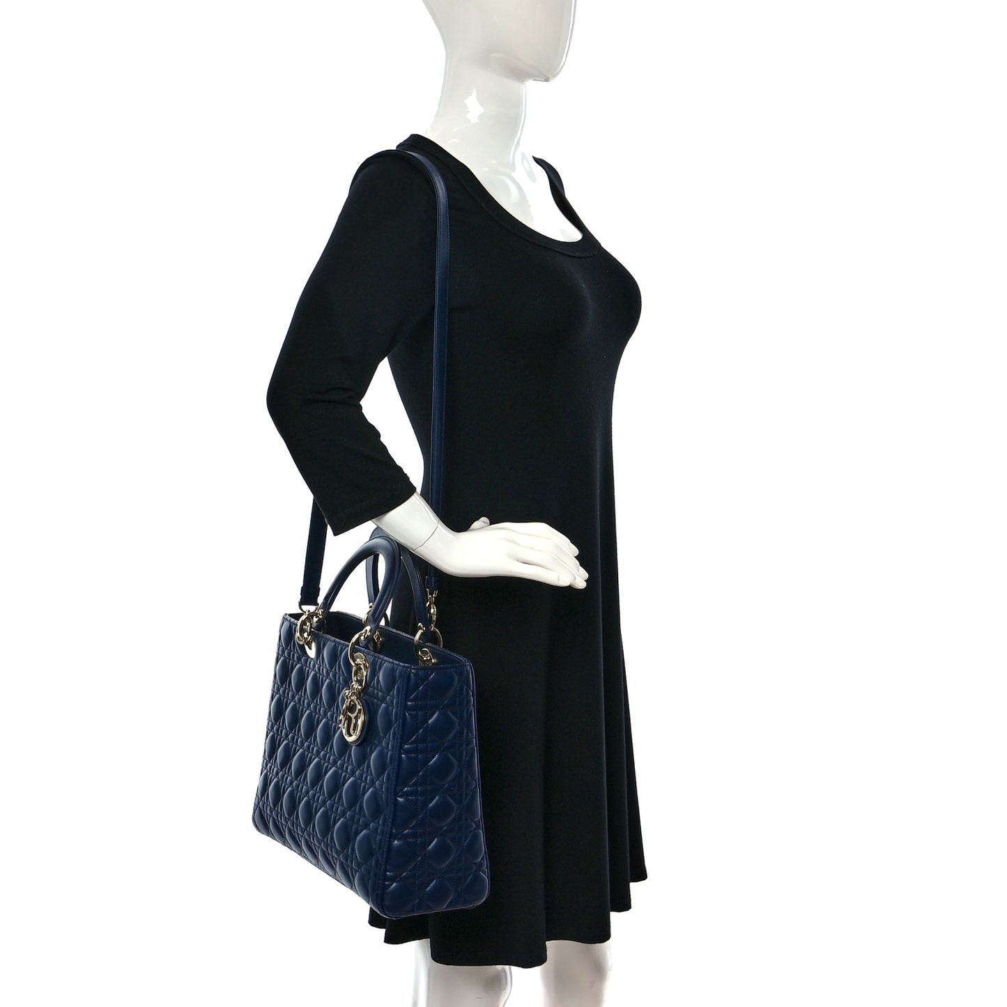 Lambskin Cannage Large Lady Dior Navy Blue