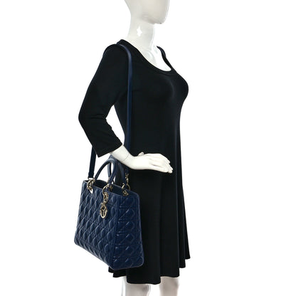 Christian Dior Lambskin Cannage Large Lady Dior Navy Blue 2 of 10