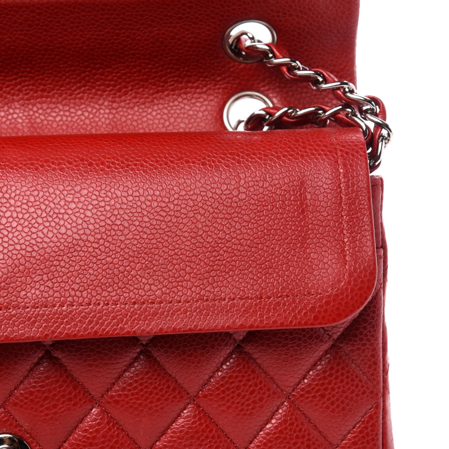 Caviar Quilted Medium Double Flap Red
