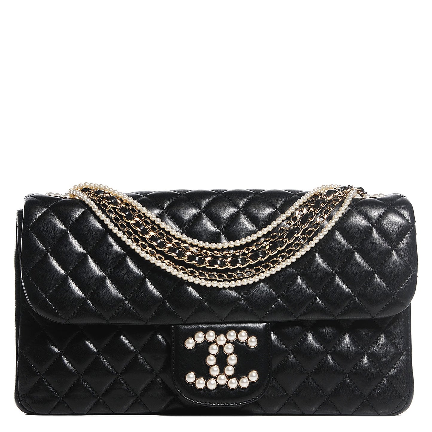 Lambskin Quilted Medium Westminster Pearl Flap Black