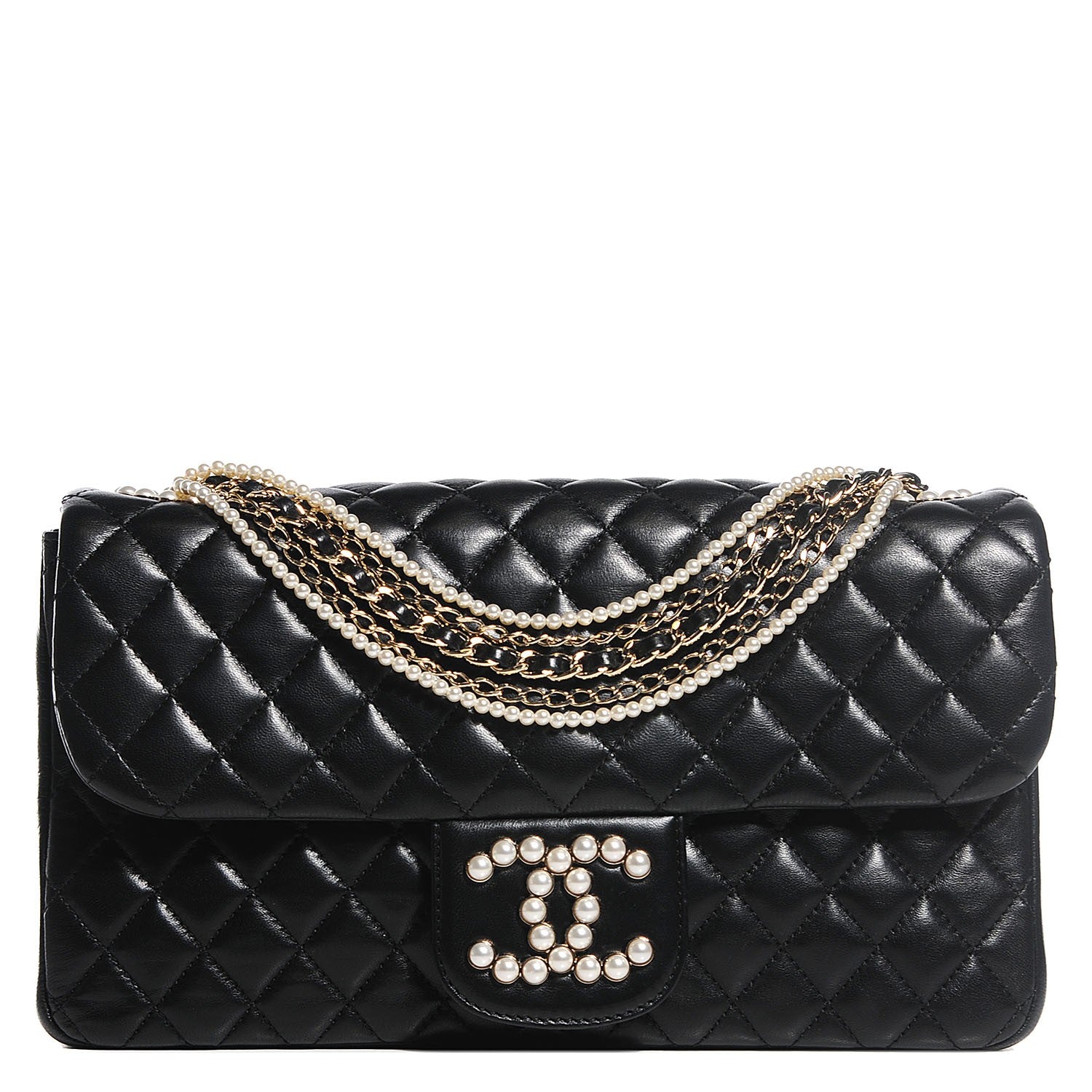 Chanel Lambskin Quilted Medium Westminster Pearl Flap Black 1 of 7