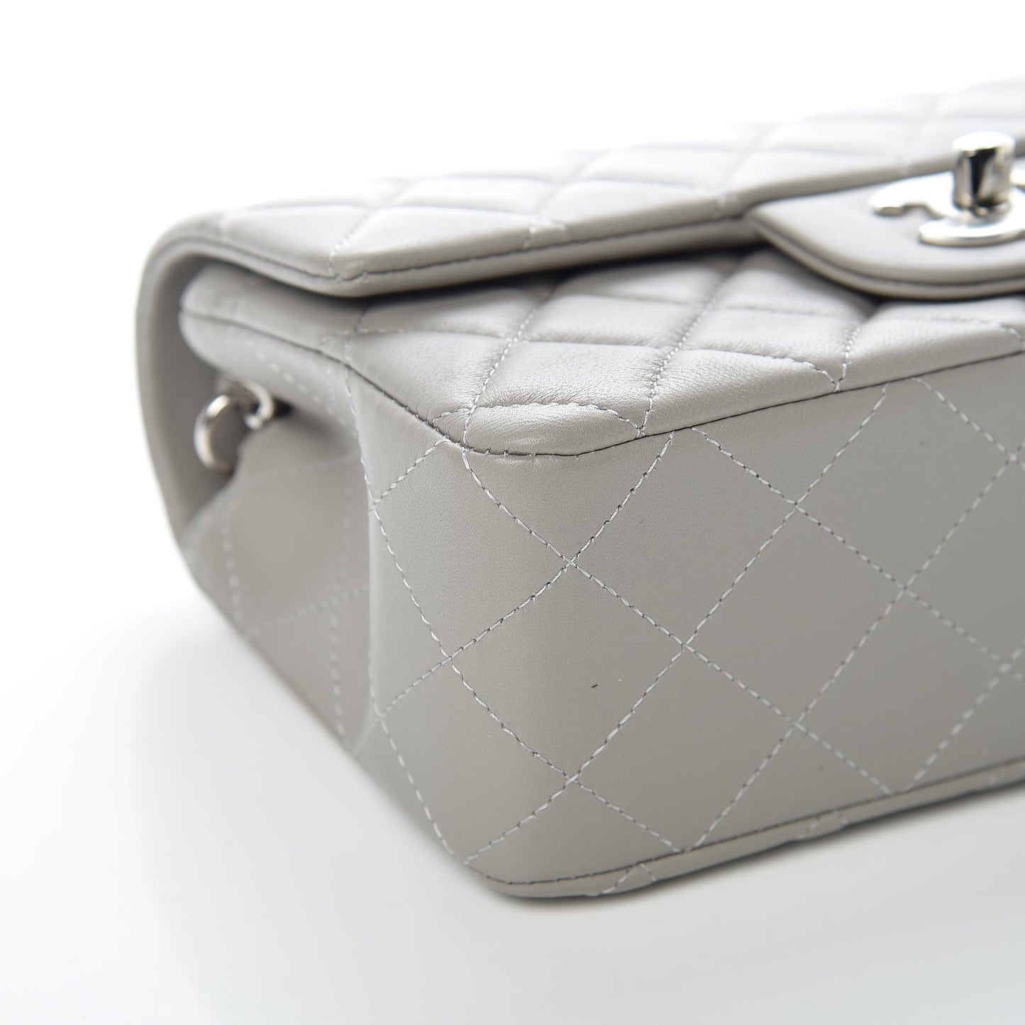 Lambskin Quilted Mini Rectangular Flap Grey