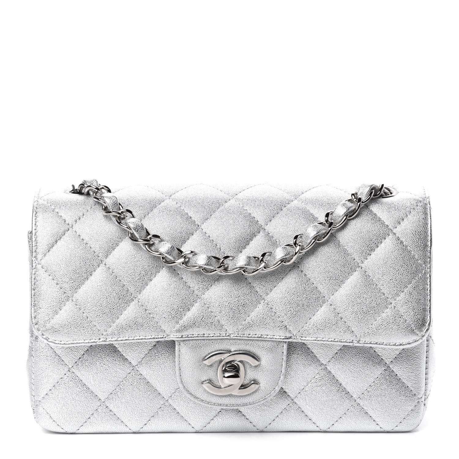 Chanel Metallic Lambskin Quilted Mini Rectangular Flap Silver 1 of 10