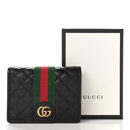 Gucci Calfskin Web Trapuntata GG Marmont Card Case Wallet Black 8 of 9