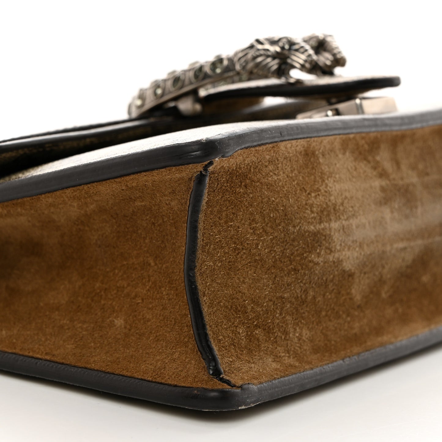 GG Supreme Monogram Suede Crystal Small Dionysus Shoulder Bag Beige Ebony Taupe