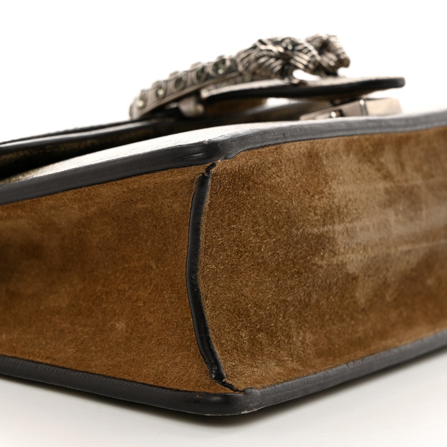 Gucci GG Supreme Monogram Suede Crystal Small Dionysus Shoulder Bag Beige Ebony Taupe 10 of 11