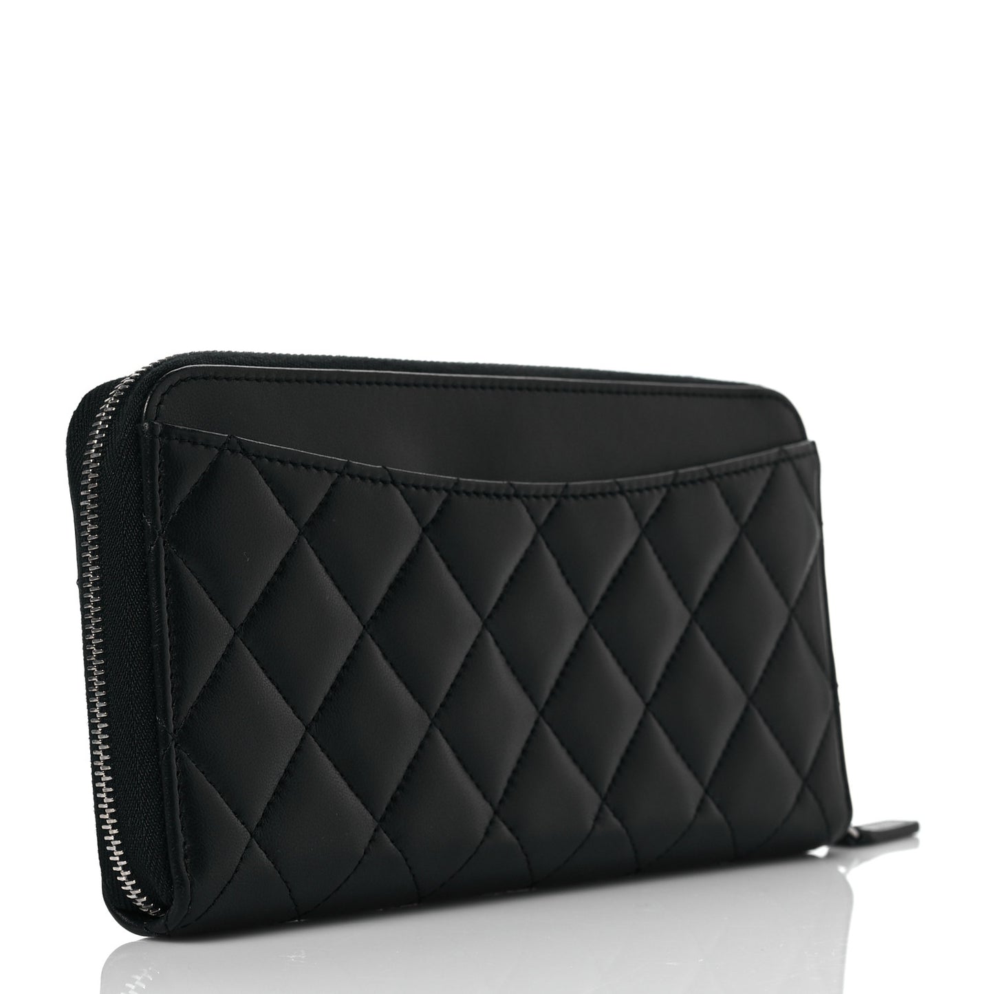 Lambskin Quilted Large Gusset Zip Around Wallet Black