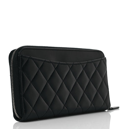 Chanel Lambskin Quilted Large Gusset Zip Around Wallet Black 3 of 9