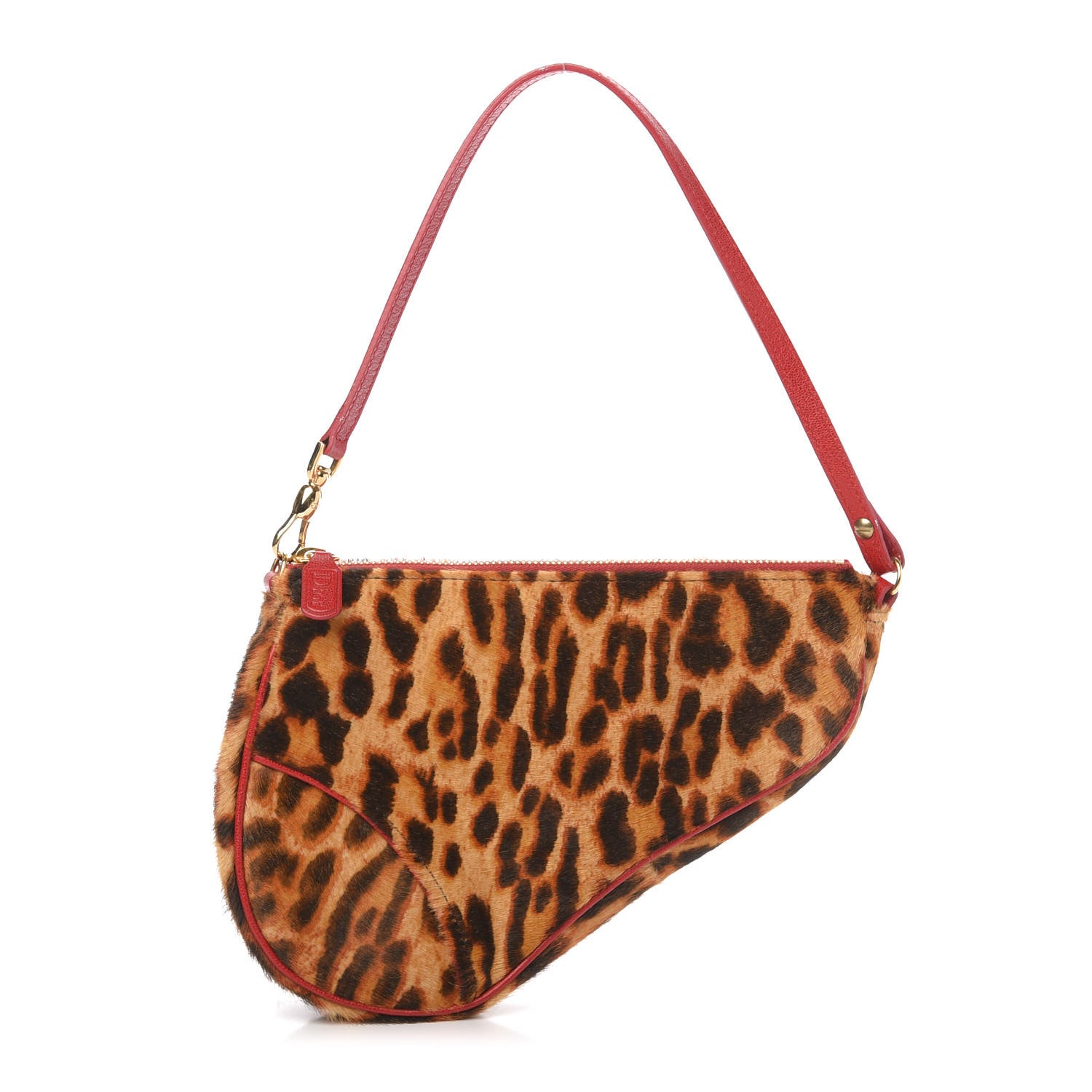 Christian Dior Pony Hair Leopard Mini Saddle Bag Red 1 of 10