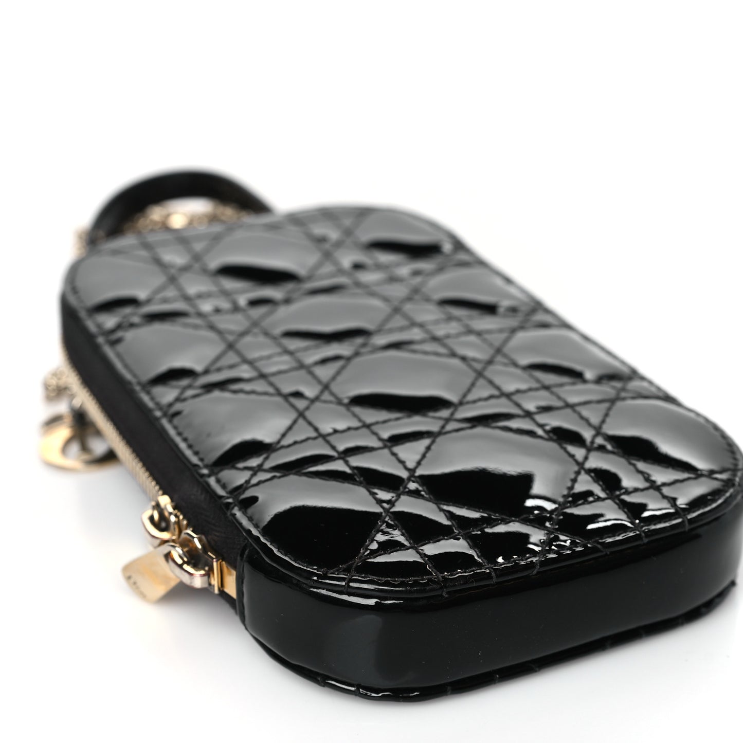 Patent Cannage Lady Dior Phone Holder Black