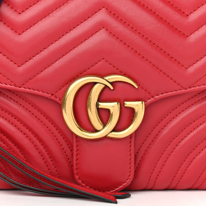 Gucci Calfskin Matelasse Sylvie Web Small GG Marmont Top Handle Shoulder Bag Hibiscus Red 8 of 11