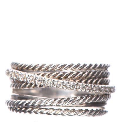 David Yurman Sterling Silver Diamond 11mm Wide Crossover Cable Ring 53 6.5 1 of 5