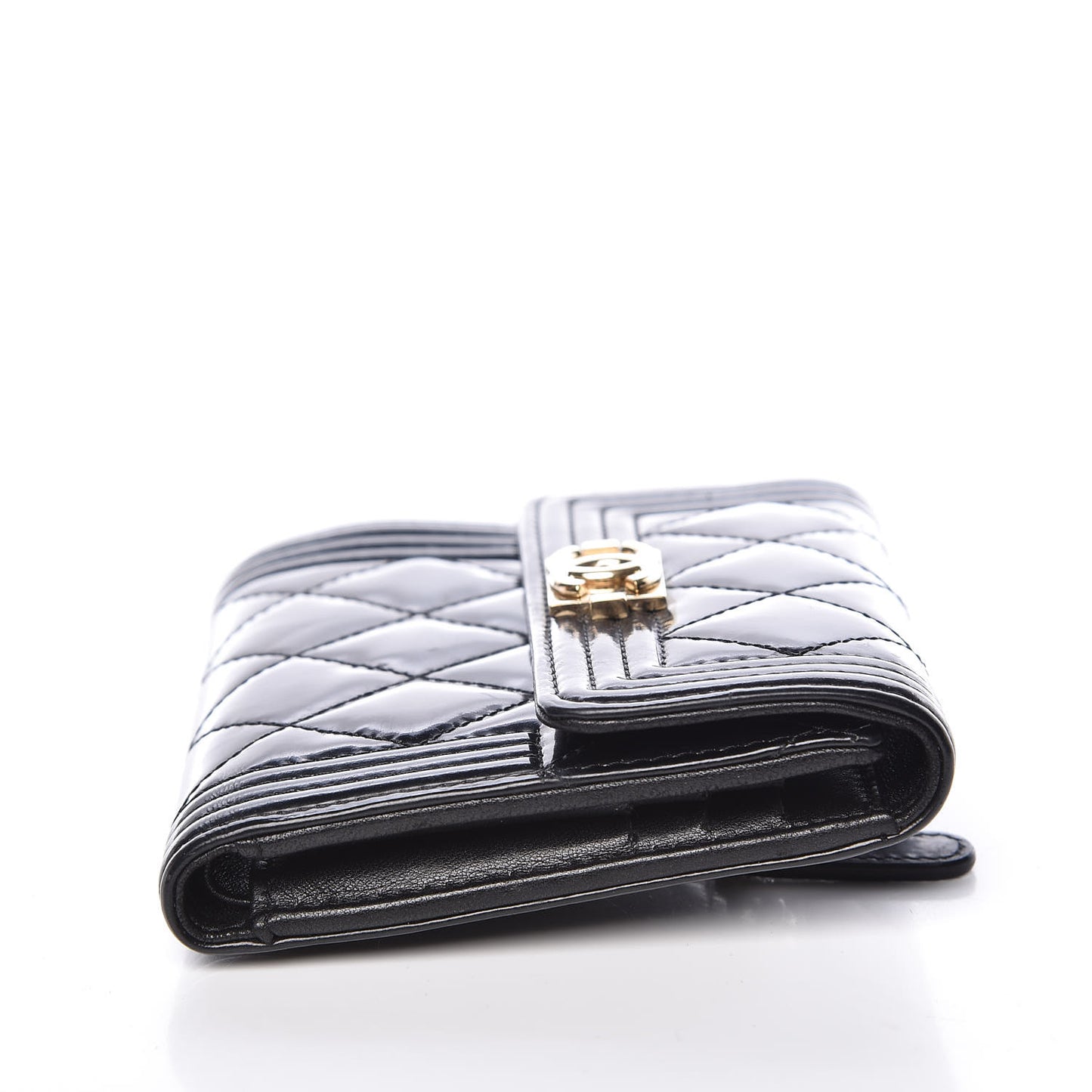 Patent Quilted Compact Boy Wallet Black