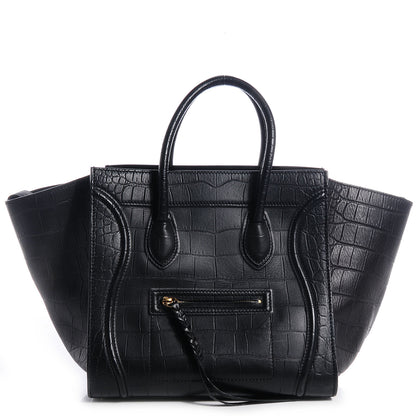 Celine Crocodile Embossed Medium Phantom Luggage Black 1 of 7