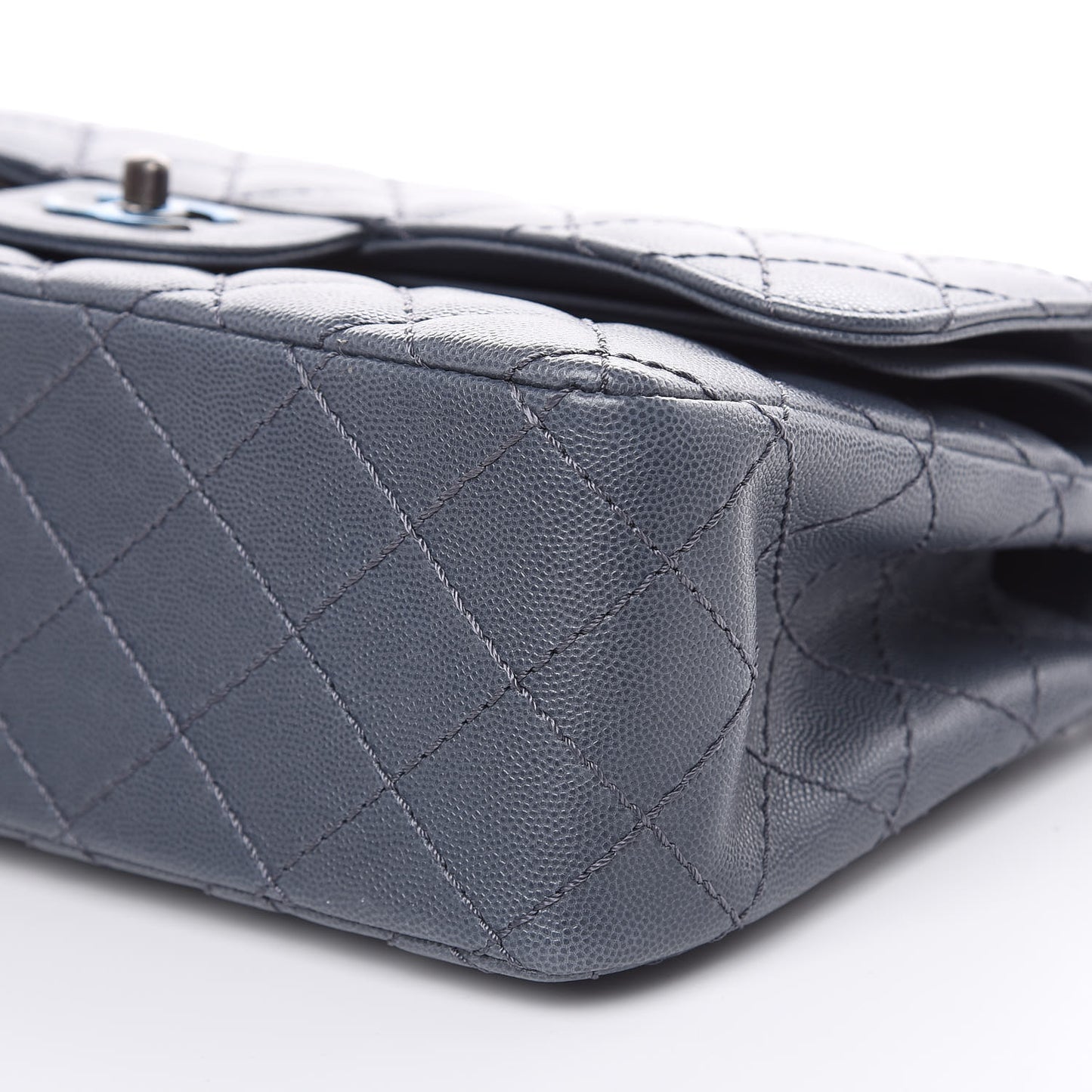 Caviar Quilted Jumbo Double Flap Grey
