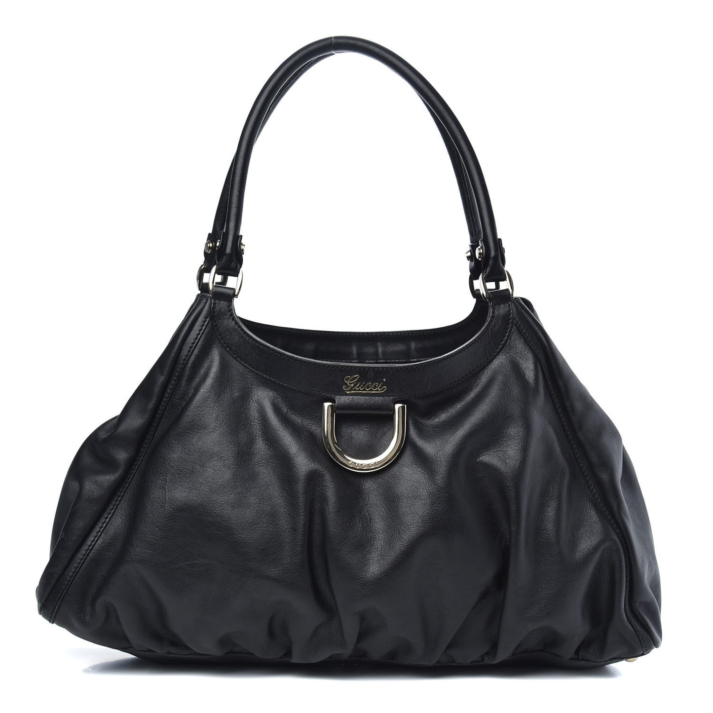 Calfskin Large D Gold Ring Shoulder Bag Black